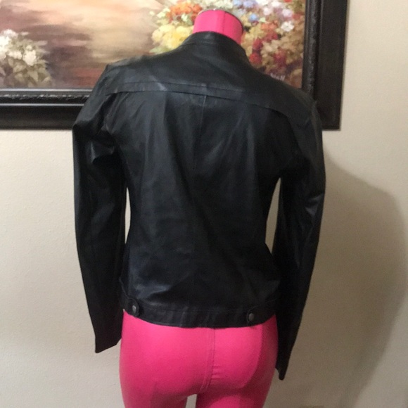 Velvet by Graham & Spencer Black Faux Leather Jacket Small Moto Biker Zip Pocket - Picture 3 of 8
